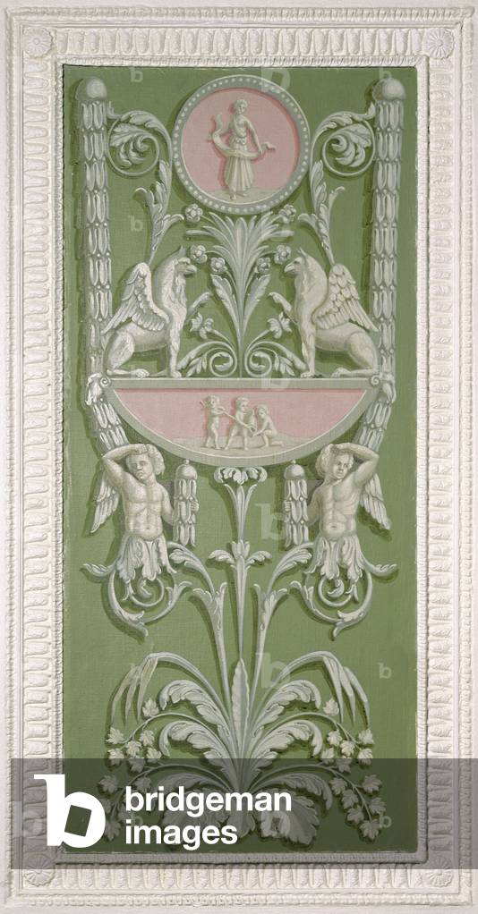 Detail of a painted door panel from the Green Dining Room in the First Apartment of the Catherine Palace, 1780-83 (photo)