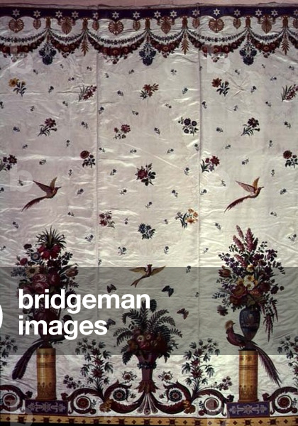 Wall hanging, white satin embroidered in various threads, 1810