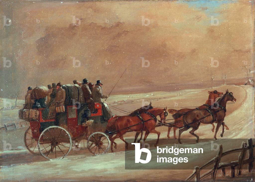 Manchester - London Coach in Winter, c.early 19th century (oil on canvas)