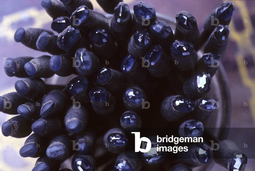 Polished sapphires mounted on brassed stems