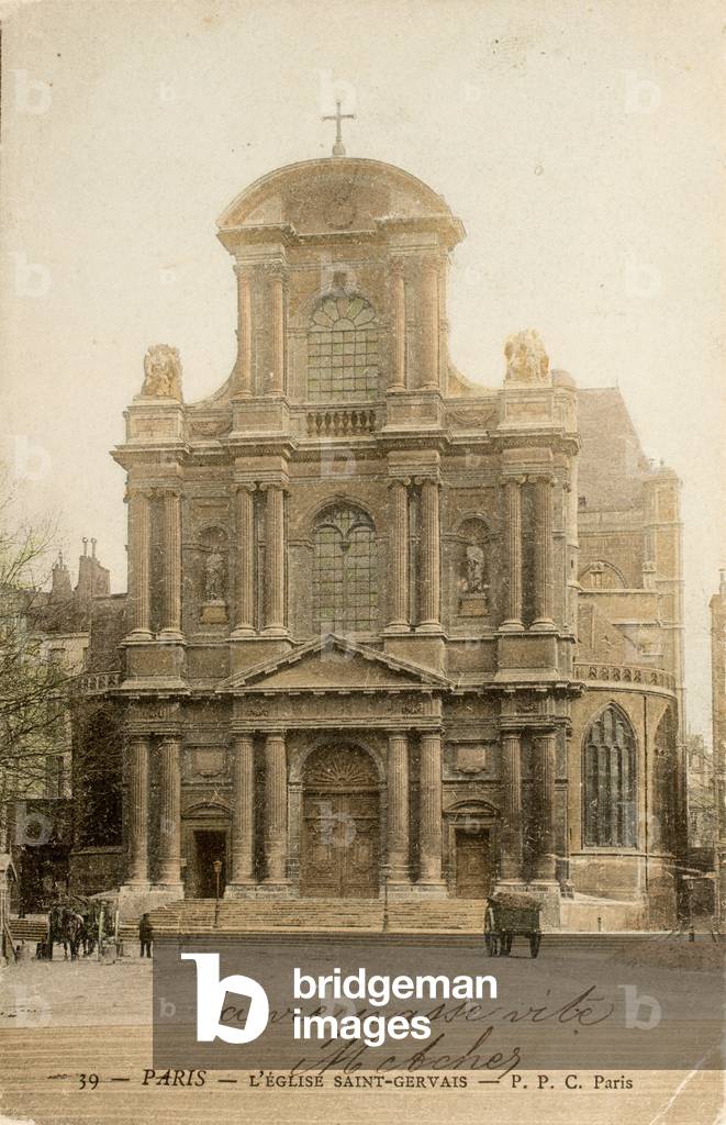 Postcard/Church of Saint Gervais/Paris/Seine/Ile de France/France