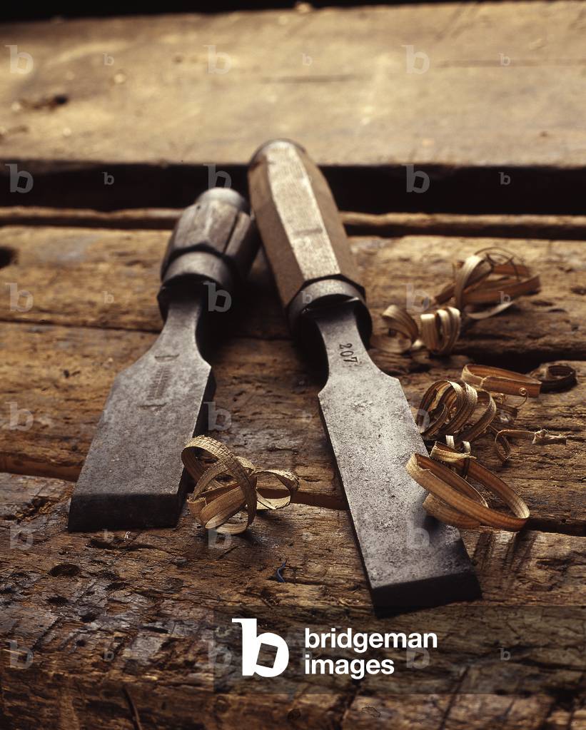 Wood Tools: two wooden handed chisels