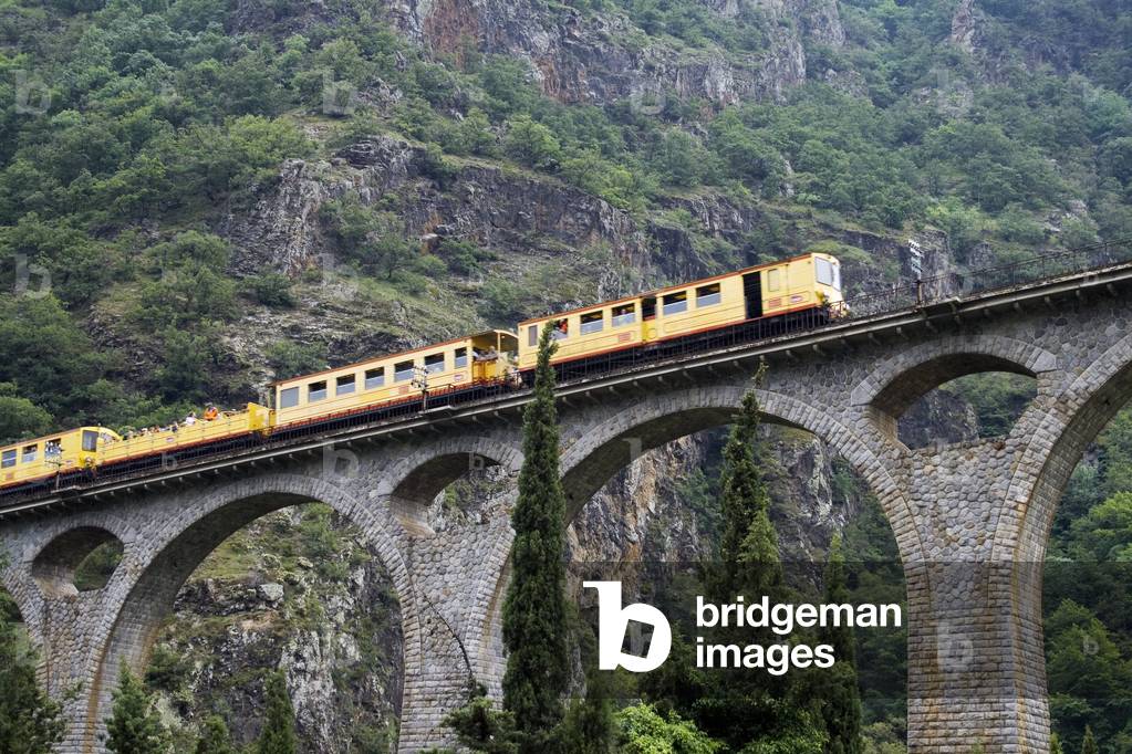 "Treno giallo/Pont Sejourne/Vallee de la Tet/Parco naturale regionale dei Pirenei catalani/Pirenei orientali/L