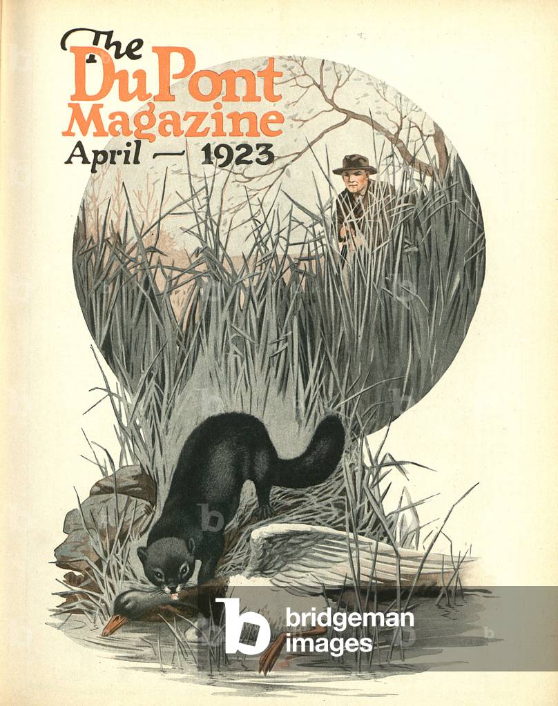 Less Vermin - More Game, front cover of the 'DuPont Magazine', April 1923 (colour litho)