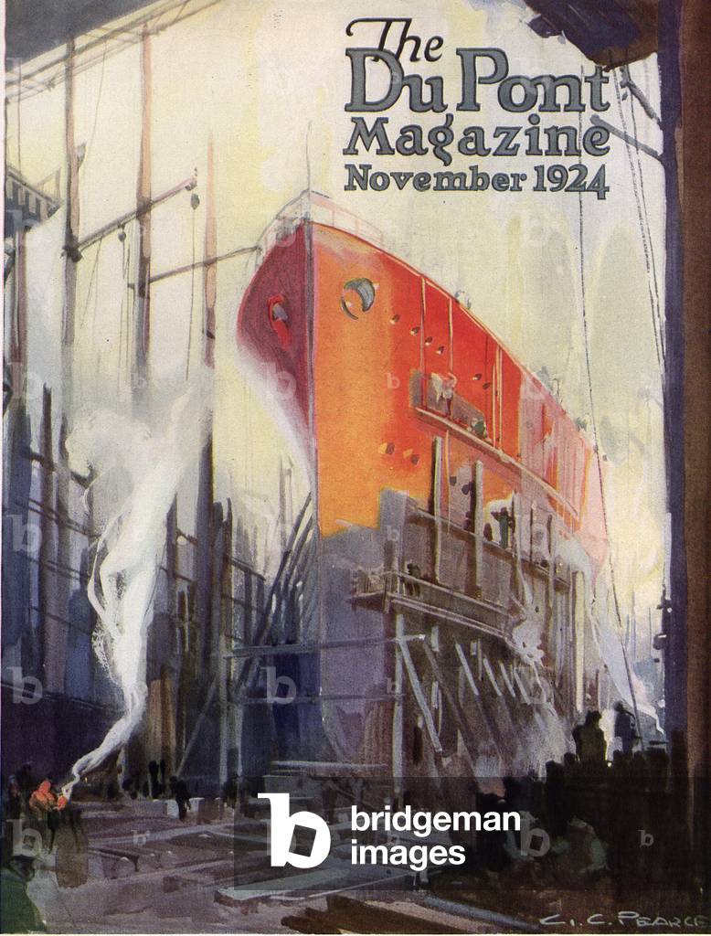 Ship construction, front cover of the 'DuPont Magazine', November 1924 (colour litho)