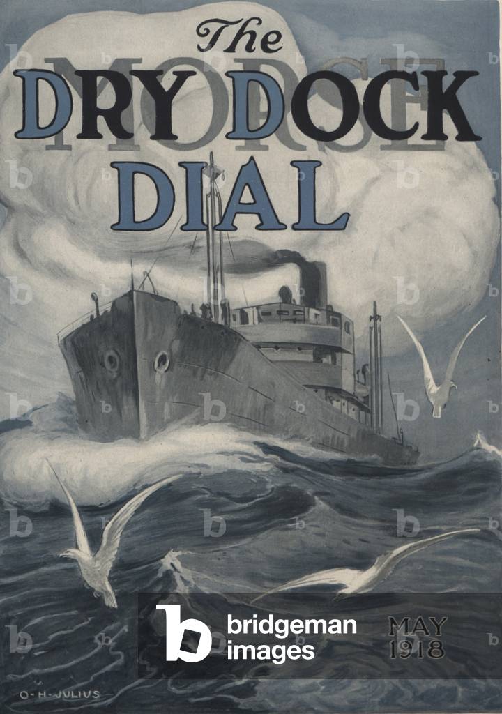 Rough seas, front cover of the 'Morse Dry Dock Dial', May 1918 (colour litho)