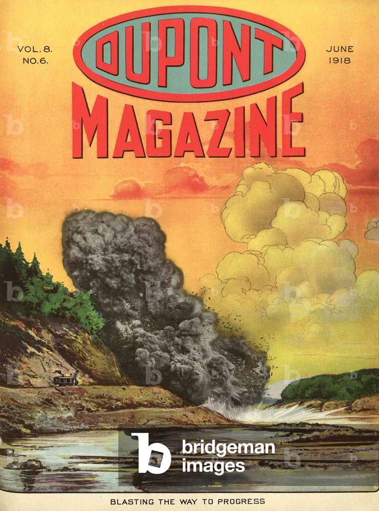 Blasting the way to progress, front cover of the 'DuPont Magazine', June 1918 (colour litho)