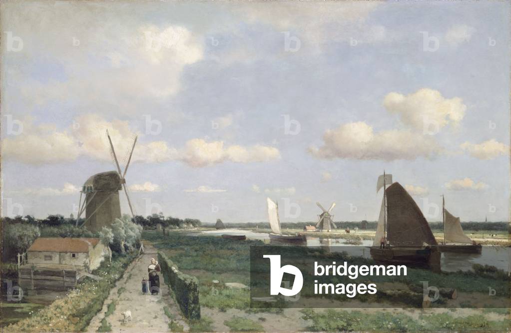 View of the Trekvliet canal near The Hague, 1870 (oil on canvas)