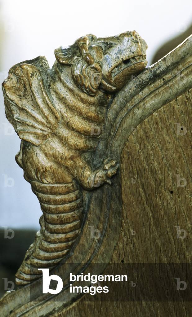 Carved reptile, Church of St Helen, Gateley, Norfolk, UK (wood)