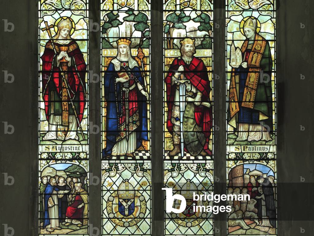 St. Augustine, Queen Bertha, King Edwin, St.Paulinus, from St. Nicholas Church, Blakeney, Norfolk, 1900 (stained glass)