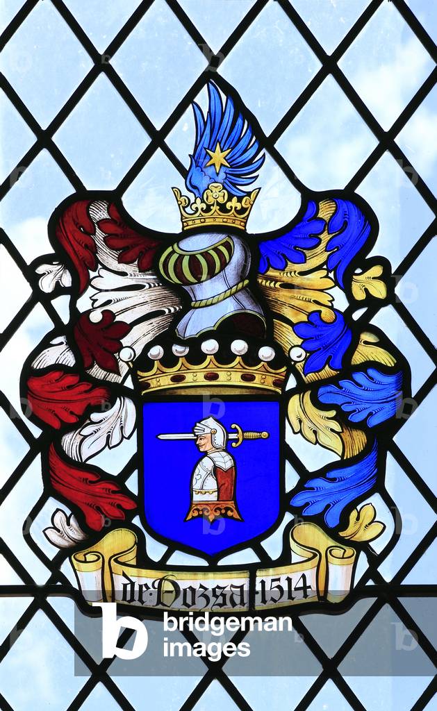 de Dozsa 1514, Gyorgy Dozsa, heraldic stained glass window,  East Barsham Manor, Norfolk, England, UK