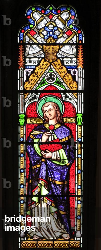 St. John, Evangelist, stained glass window, by William Wailes, 1853, Swaffham, Norfolk, England, UK