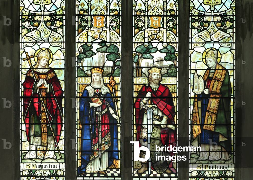 St. Augustine, Queen Bertha, King Edwin, St.Paulinus, from St. Nicholas Church, Blakeney, Norfolk, 1900 (stained glass)