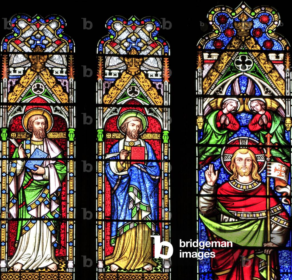 St. Matthew,St. Mark, Resurrection of Jesus, stained glass window, by William Wailes, 1853, Swaffham, Norfolk, England, UK