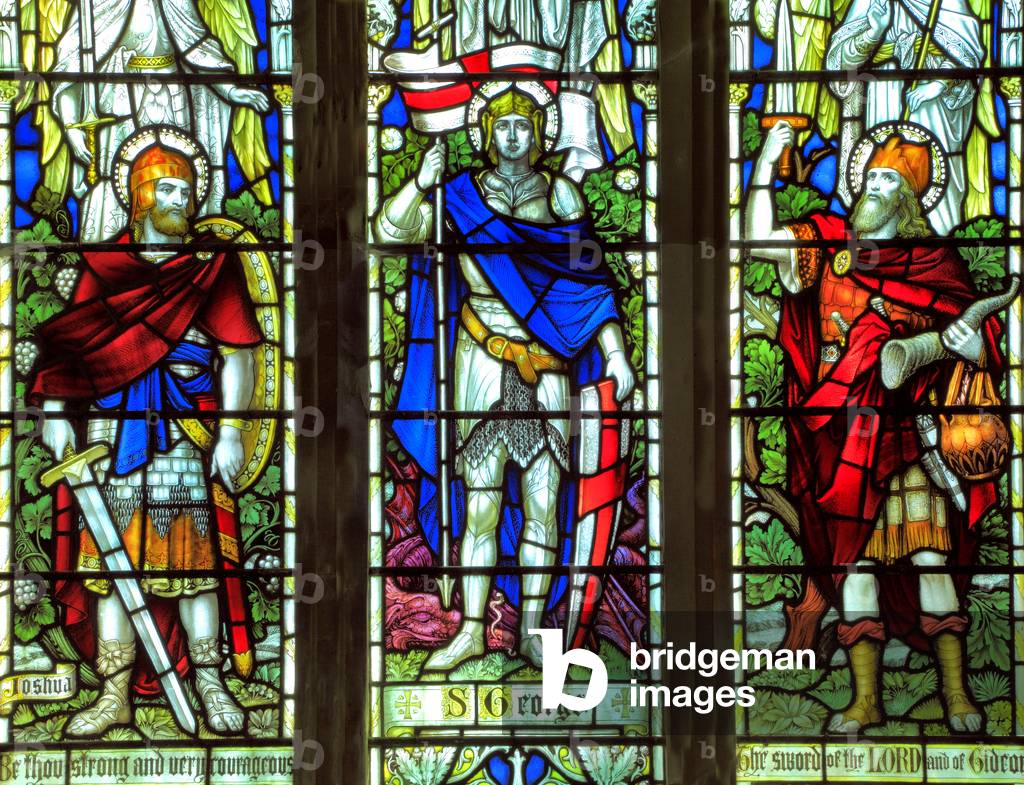 Joshua, St. George, Gideon, stained glass window, Warham, Norfolk, England, UK