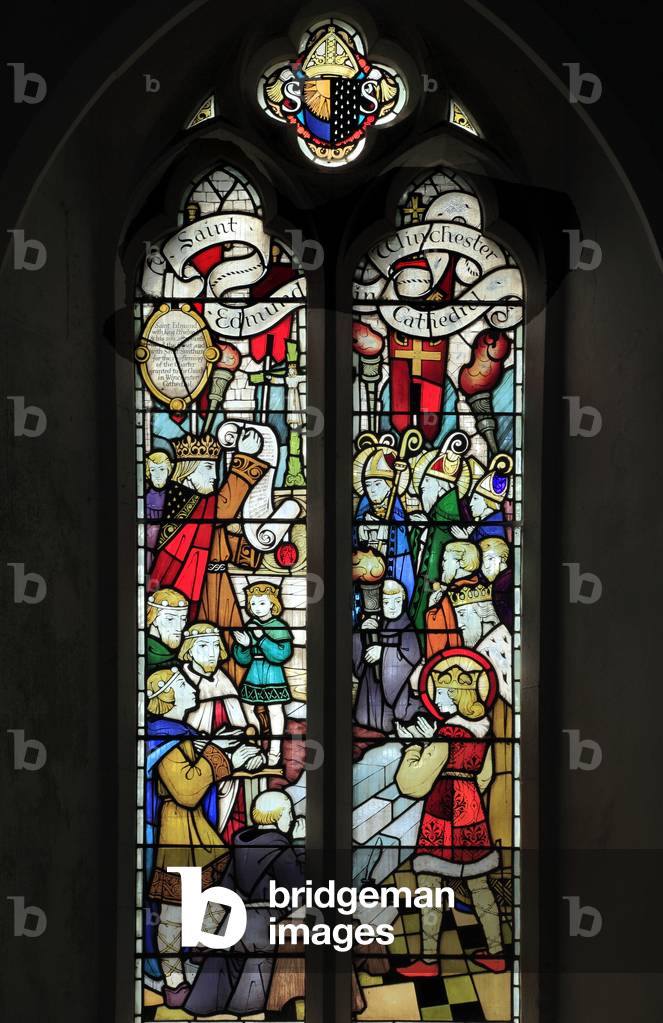 Window depicting St. Edmund visiting King Ethelwulf in Winchester Cathedral (stained glass)