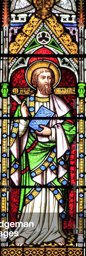 St. Matthew, stained glass window, by William Wailes, 1853, Swaffham, Norfolk, England, UK