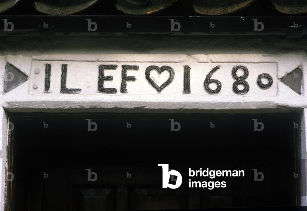 Marriage lintel, 1680 (paint & wood)