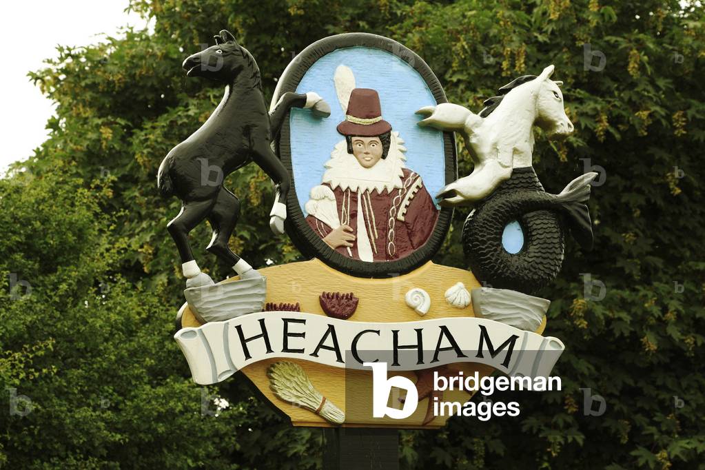 Heacham village sign depicting Pocahontas, Heacham, Nofolk, UK (photo)