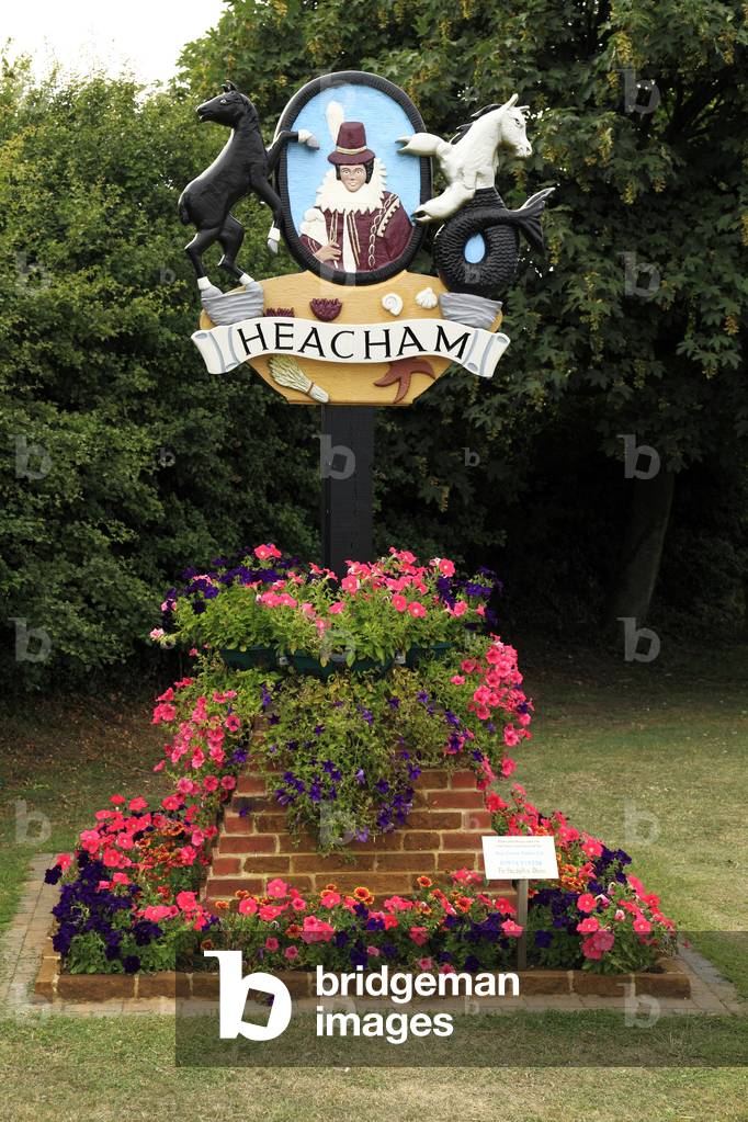 Heacham village sign depicting Pocahontas, Heacham, Nofolk, UK (photo)
