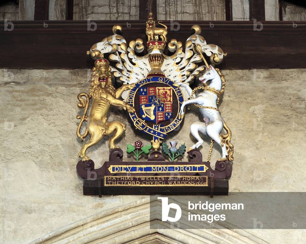Royal Arms dating from the 1660s, St. Margaret's Church, King's Lynn, Norfolk, UK (photo)