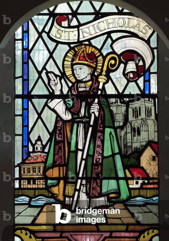 Window depicting St. Nicholas with Kings Lynn in the background (stained glass)