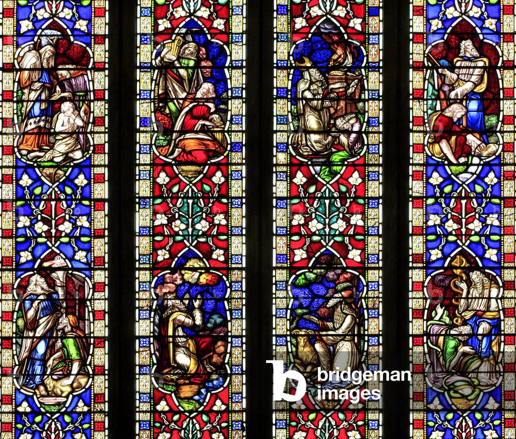 West window, detail of Old Testament figures, 1846 (stained glass)