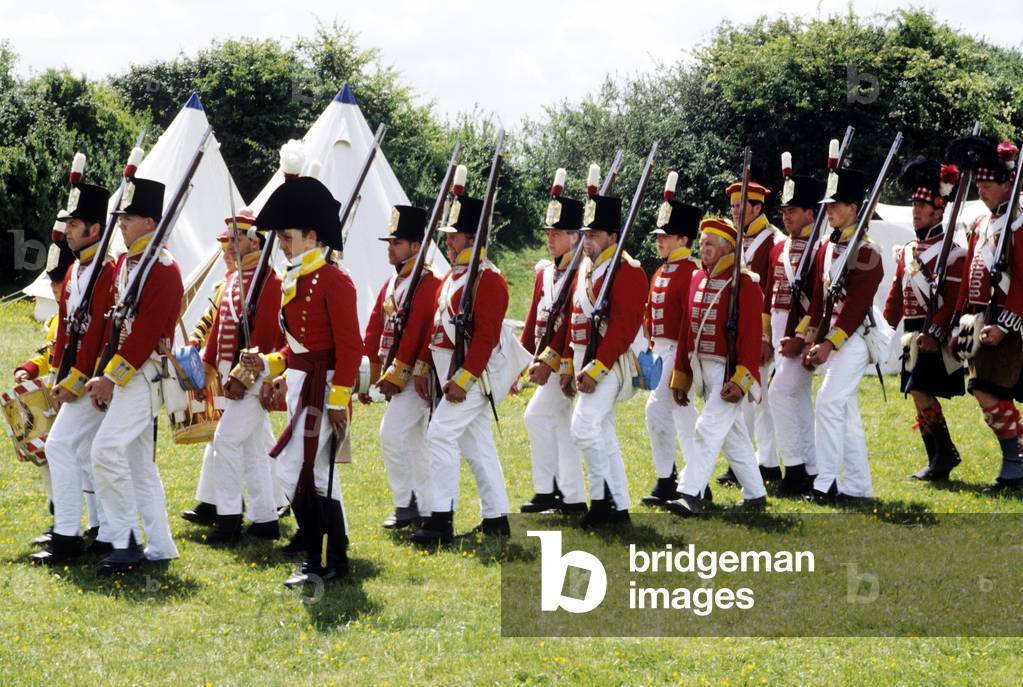 Historical re-enactment of English Redcoats in the Napoleonic War, 1815 (photo)