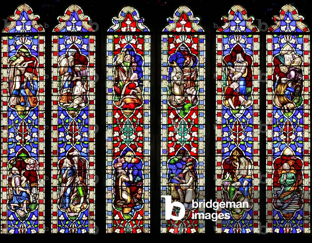 West window, detail of Old Testament figures, 1846 (stained glass)