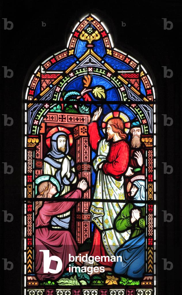 Life of Jesus,  Raising of Lazarus of Bethany, from the dead, stained glass window by Frederick Preedy, 1865, Gunthorpe, Norfolk, England, UK