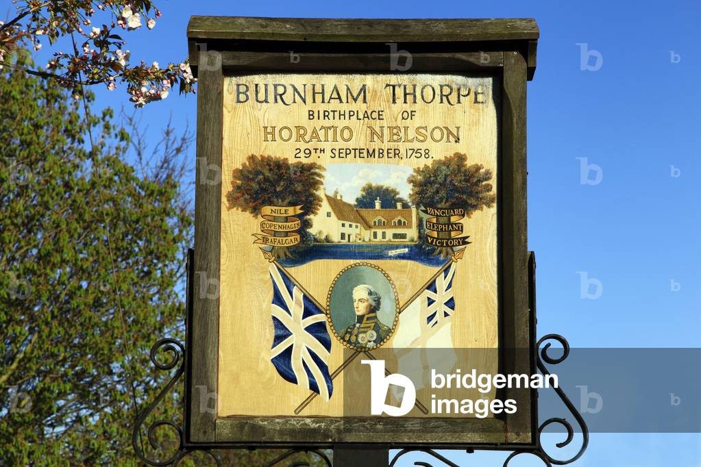 Village sign of Burnham Thorpe, Norfolk (photo)