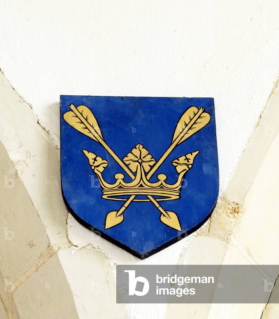 St. Edmund, emblem, Crown and Arrows, shield, Hillington, Norfolk, England, UK