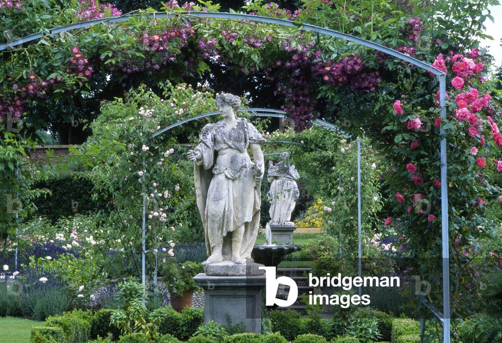 Rose garden and sculpture, Houghton Hall, Norfolk (photo)