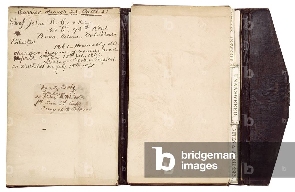 Letter / writing book belonging to Seargeant John B. Cooke (pen & in, paper and leather)