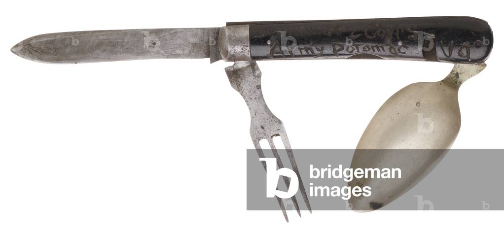Folding knife, fork and spoon belonging to Wm. H. Coleman (metal & wood)