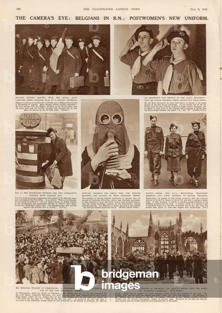 The Camera's Eye: Belgians in R.N.; Postwomen's New Uniform, from 'The Illustrated London News', 1941 (print)