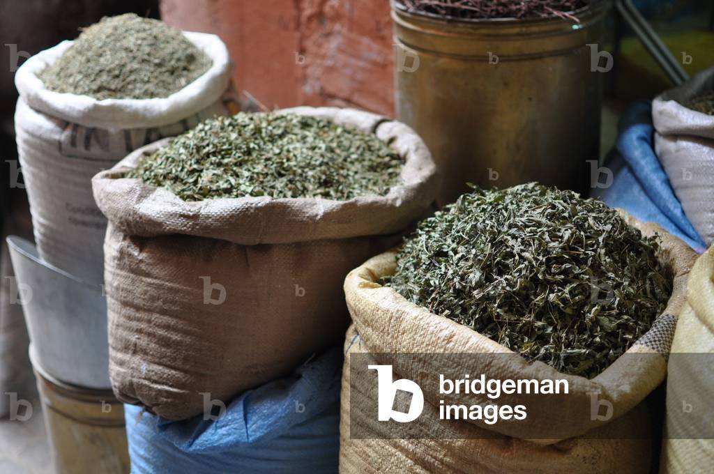 Herbs in a souk, Marrakech, Morocco (photo)