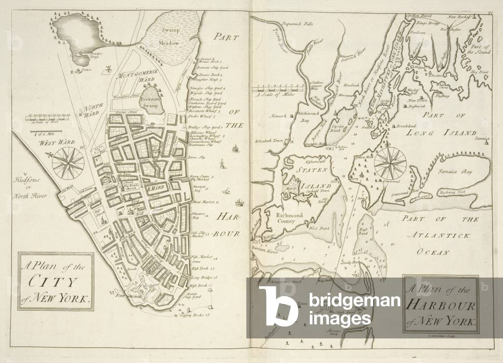 Holkham MS 109 F 41, plans of the city and harbour of New York, c.1740 (engraving)
