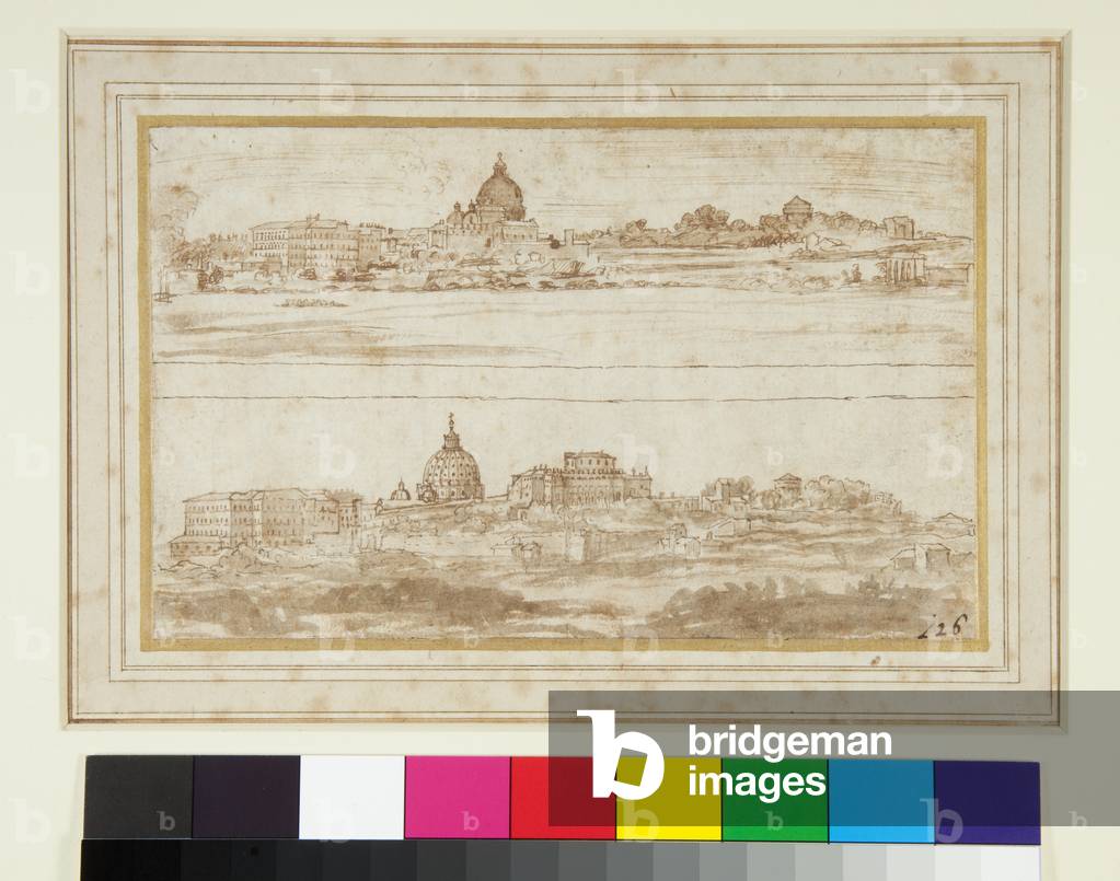 Two Views of Rome with the Vatican (pen and brown ink and brown wash)
