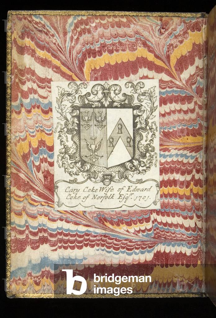 Book plate of Carey Coke, wife of Edward Coke, and mother to Thomas Coke, 1st Earl of Leicester, 1701 (engraving)