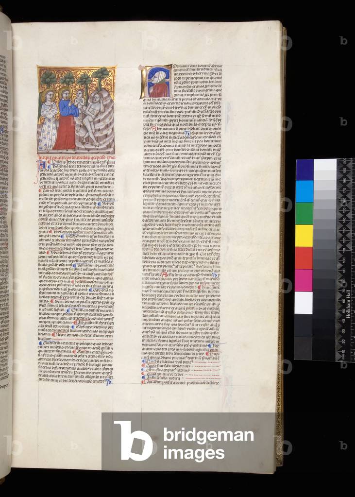 Ms 225.3. Guilielmus Durandus, Speculum iudiciale with the Additiones of Johannes Andreae, f.21r. Illuminated vignette showing the birth of Eve, 14th Century (parchment)