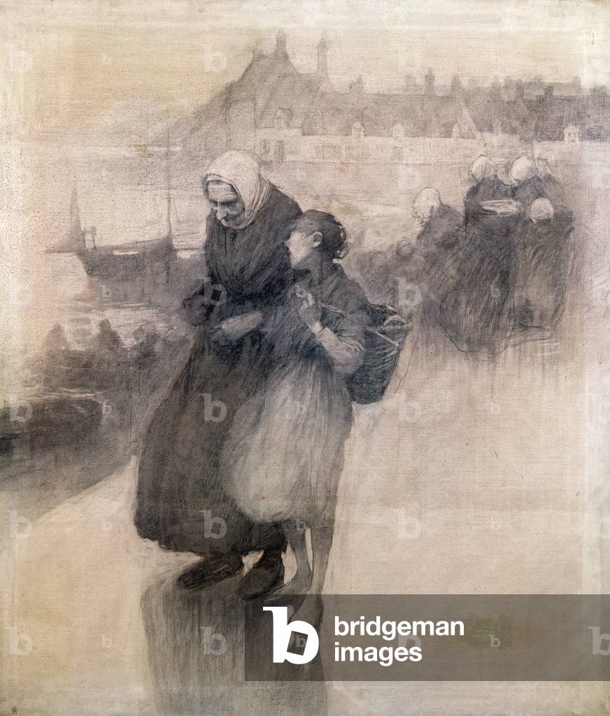 On the Quays, Etaples, 1888 (charcoal or pencil on canvas)