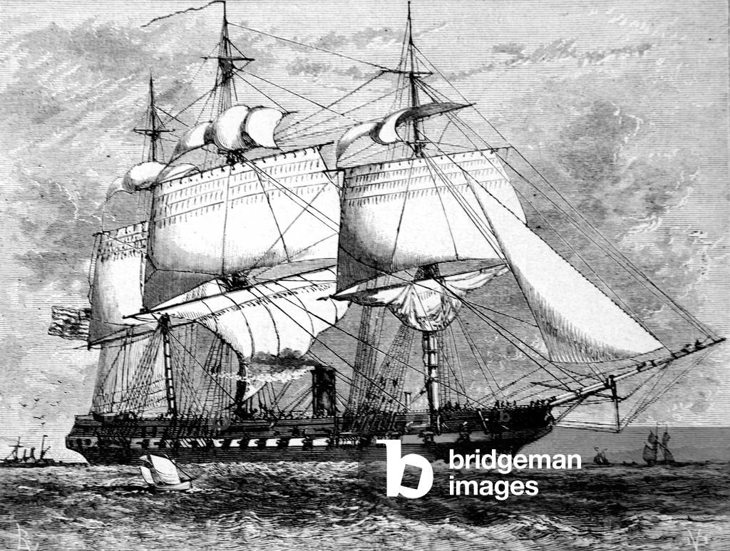 US Iroclad Frigate or Warship USS Merrimack (built 1855), 1884 (engraving)