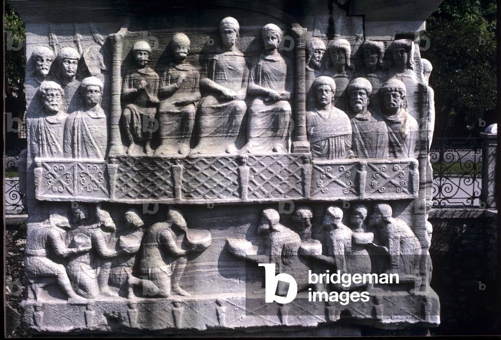 Empepror Theodosius and captives, Egyptian Obelisk, Istanbul. Submission of barbarians. West face