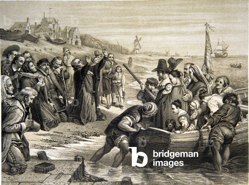 Departure of the Pilgrim Fathers from Delft Haven. July 1620 (engraving)