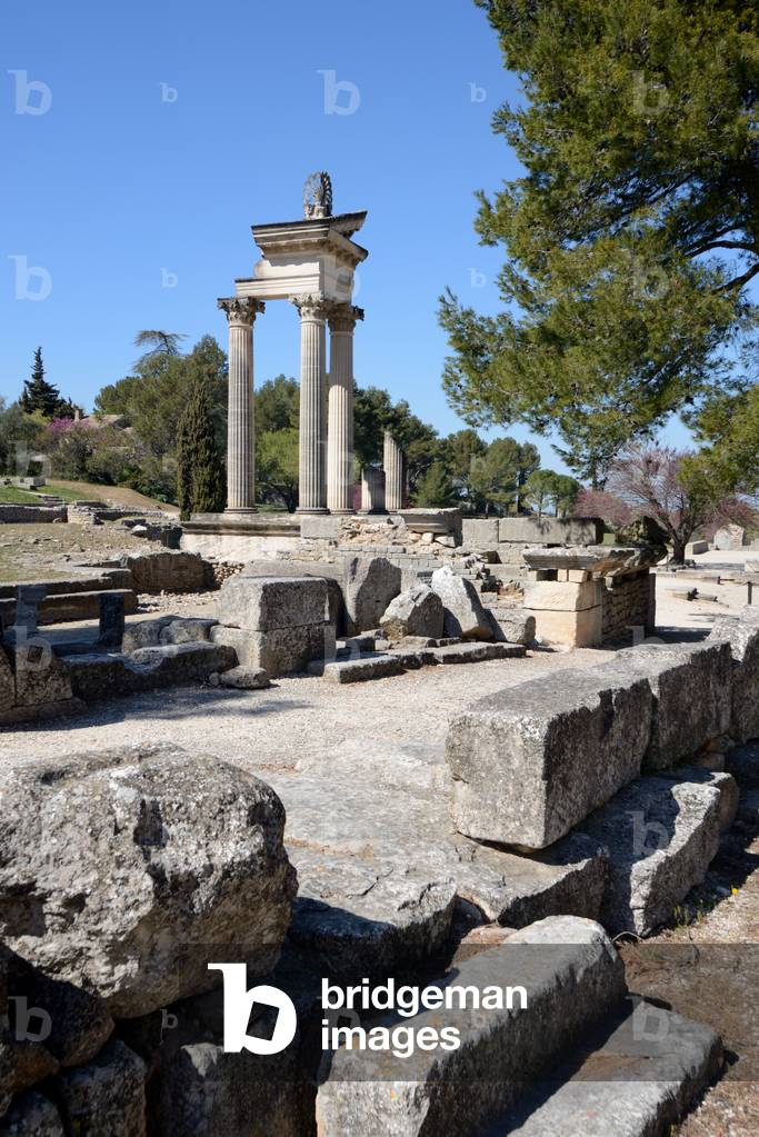 Reconstructed Roman Temple one of the Twin Roman Temples at Glanum Roman Ruins at Saint-Remy-de-Provence Provence France, c.20BC (architecture)