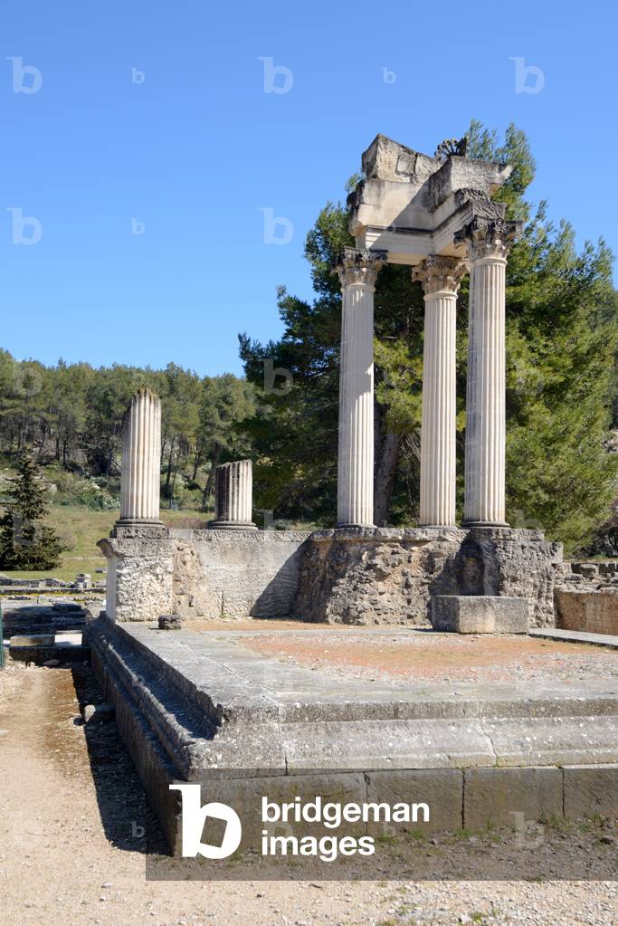 Reconstructed Roman Temple one of the Twin Roman Temples at Glanum Roman Ruins at Saint-Remy-de-Provence Provence France, c.20BC (architecture)
