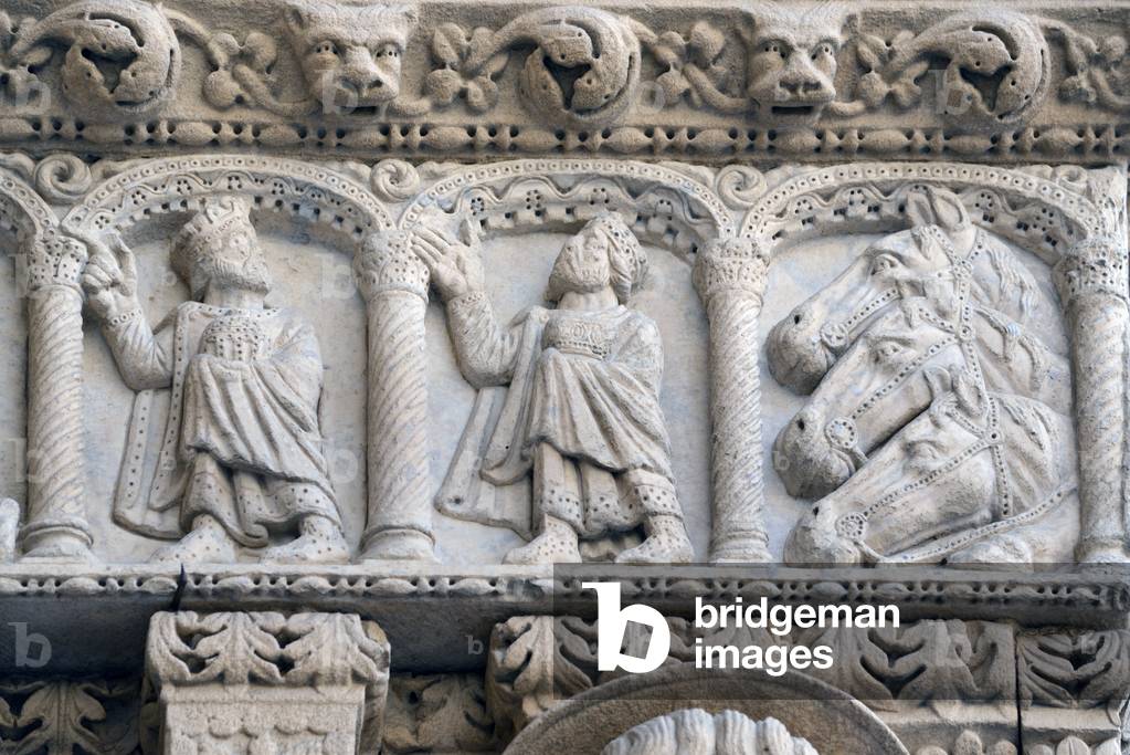 Visitation of the Magi; Romanesque Sculpture of the Biblical Magi; Three Wise Men or Three Kings on the Façade of the Church of Saint Trophime Arles France, 11th-12th century (Romanesque Sculpture)