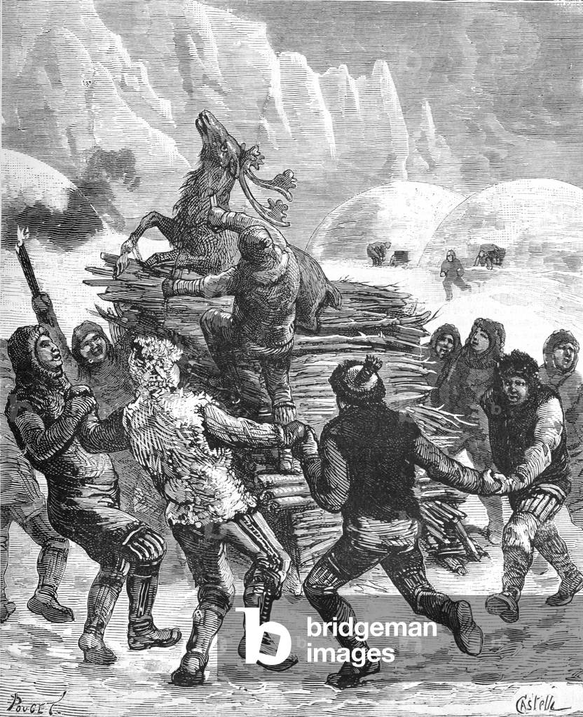 Reindeer Sacrifice by Nomadic Sami People of Northern Sweden Arctic Region, 1879 (engraving)