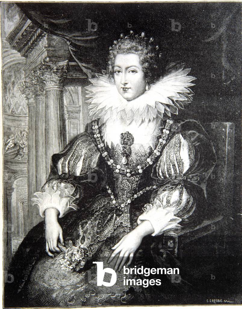 Elizabeth of France, daughter of Henri IV 1553-1610 and Marie de Medici. Engraving by Crosbie/Painting by Rubens
